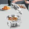 Round Chafing Dish with Lid & Fuel Can - 7.5L Stainless Steel Buffet Warmer for Catering, Wedding, Party - Dishwasher/Oven Safe