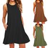 Women Dress Sleeveless Round Neck Cloth Simple Solid Color Midi Dress for Summer