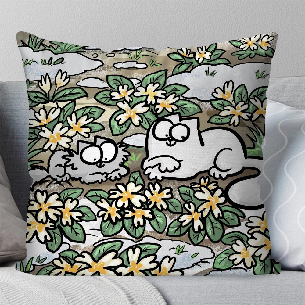 Cartoon S-Simons-Cat Cute Pillow Case Square Pillow Bedroom Sofa Leisure Comfort Cushion Car Living Room Home Decoration 40X40