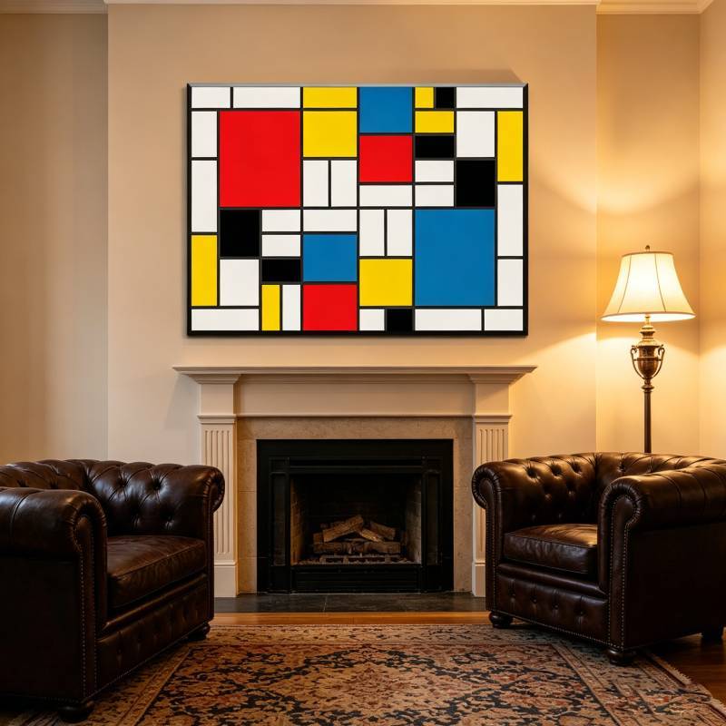 Red Yellow Blue Abstract Grid Artwork For Living Room Decor