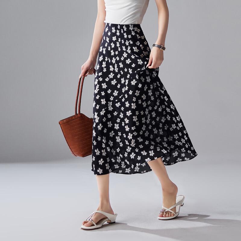 SOFSIL Women s Retro Floral Silk A-line Midi Skirt XXL