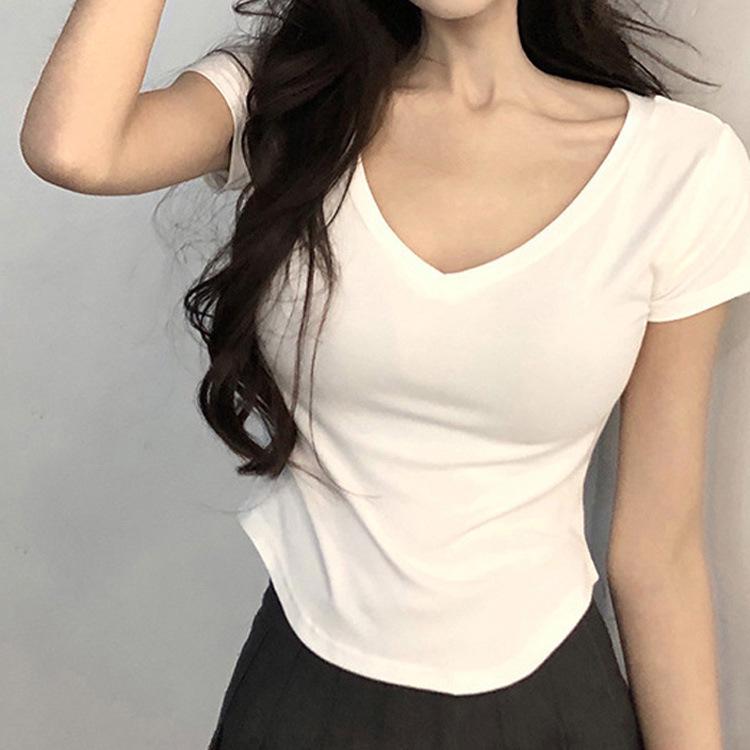 

Women s V-Neck Slim Fit Short-Sleeve Irregular Hem Summer Top 2025 XL білий