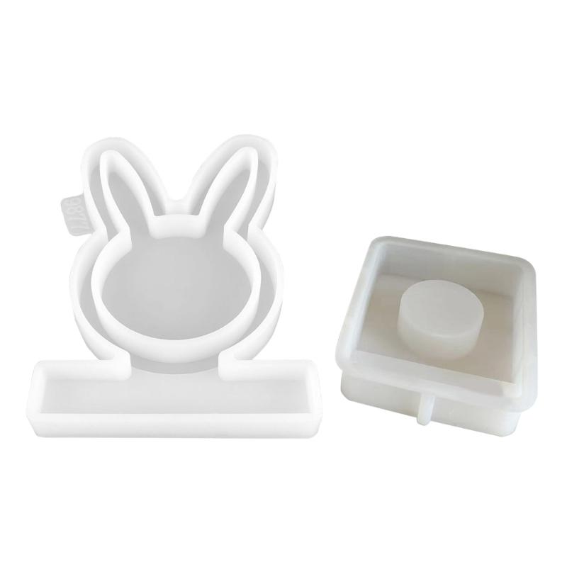 Easter Rabbit Candle Holder Mold for Candle Tealight Holder Decorations Gypsum Ornament, Hollow Flower Resin Mold