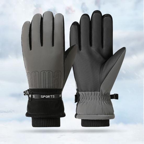 1 Pair Ski Gloves Water-Resistant Plush Lining Thickened Winter Warm Gloves Unisex Touchscreen Snowboarding Gloves