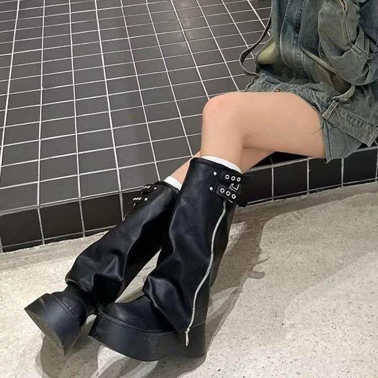 Raised thick-soled, brown boots women's early autumn thick-legged Maillard Boots Western Jeans Tube Boots