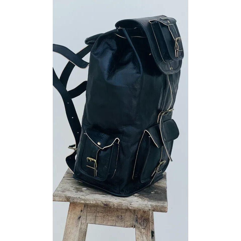 21" Leather BACKPACK Real Genuine Leather Rucksack Laptop Travel Black Men's Ba