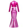Girls Long Sleeve Sequin Metallic Crop Top Split Bell Bottom Shiny Pants Dance Performance Outfit