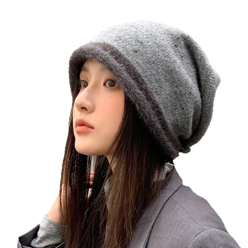 Lazy Style Mixed with Autumn and Winter Pile of Hats Windproof and Warm Bag Head Hat Korean Style Plus Velvet Thick Hat Women's Versatile Cold Hat