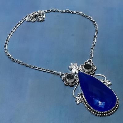Sapphire  Natural Iolite Gemstone 925 Sterling Silver Necklace 18" c8A06
