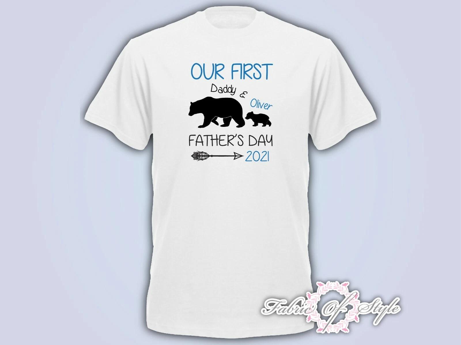 Personalised Bear Our 1st First Fathers Day Bear Boy Mens T- Shirt White 4XL