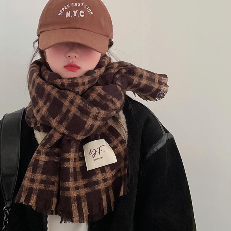 Autumn and Winter Scarves Women's Winter High-end Scarves Thickened and Warm Tonglu Imitation Cashmere Plaid Scarves