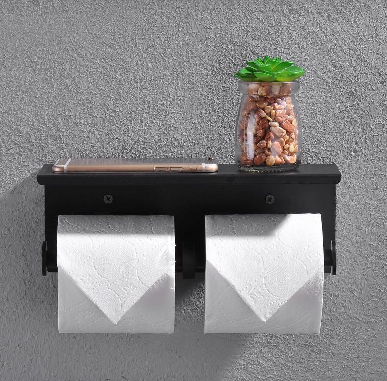 SUS304 Black Double Roll Wall-Mounted Paper & Phone Holder