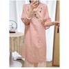 Women New Chinese Style Floral Embroidery Linen Dress Round Collar Frog Button Three-quarter Sleeve Casual Loose Fit Midi Dress