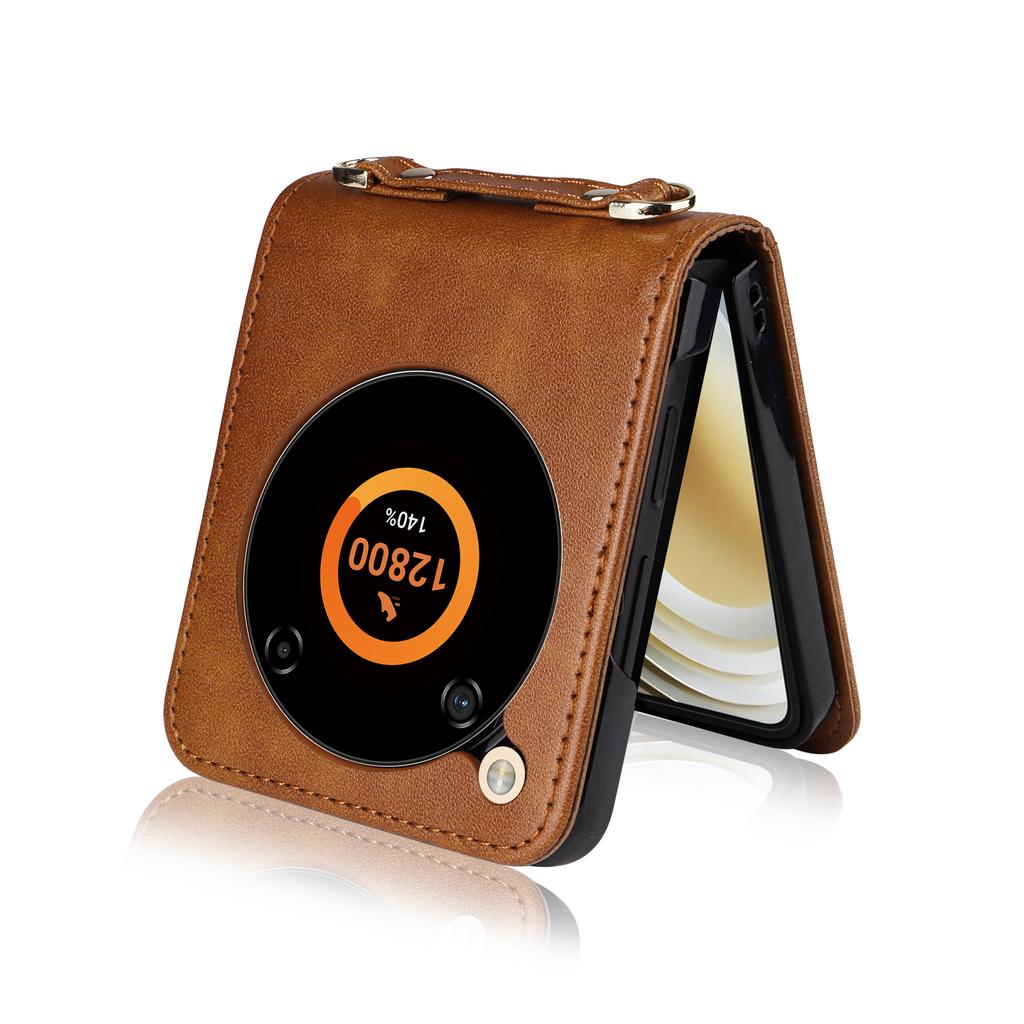 For ZTE Nubia Flip 5G/Libero Flip A304ZT Case Card Holder Leather Phone Cover with Lanyard