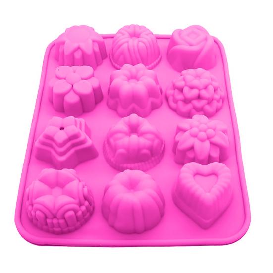 12 Holes 3D Flower Silicone Fondant Chocolate Cake Candy Mold DIY Baking Tool