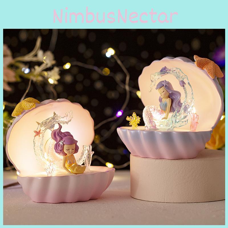 Ocean Princess Seashell Starlight Lamp Bedroom Mermaid Decor Desktop Ornament Birthday Gift