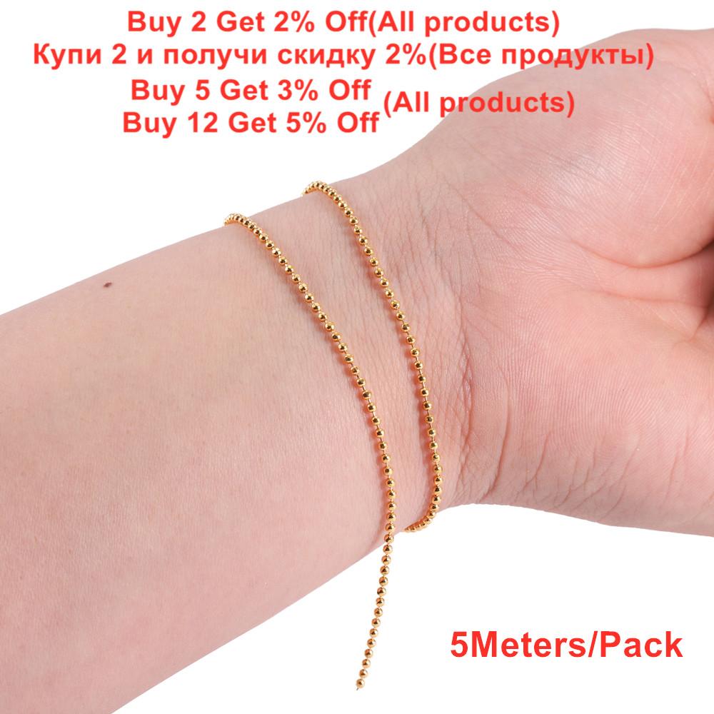 5m/lot 1.5 2 2.3mm Gold Color Copper Faced Ball Bead Chains Round Beads Chains for DIY Jewelry Making Necklace Bracelet