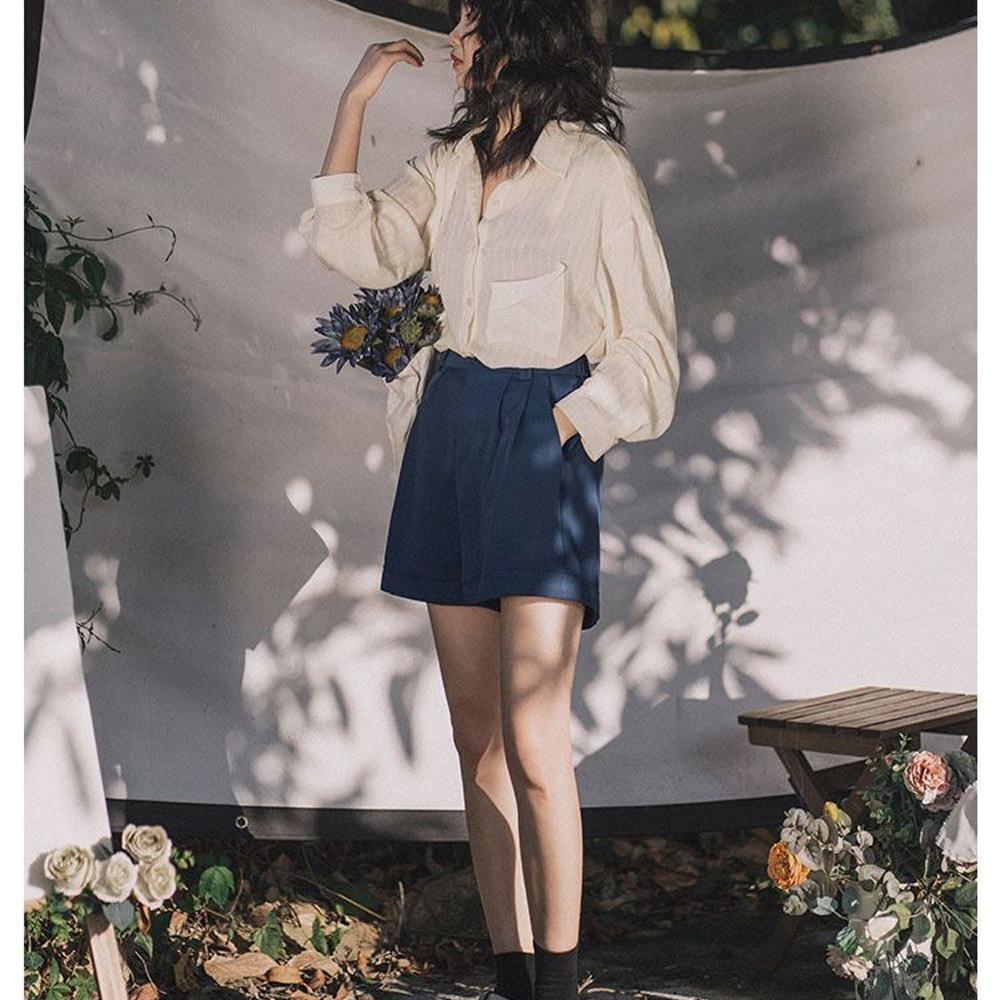 Women's Loose Suit Shorts A-line High-waisted Wide-leg Pants Rolled-up Slacks