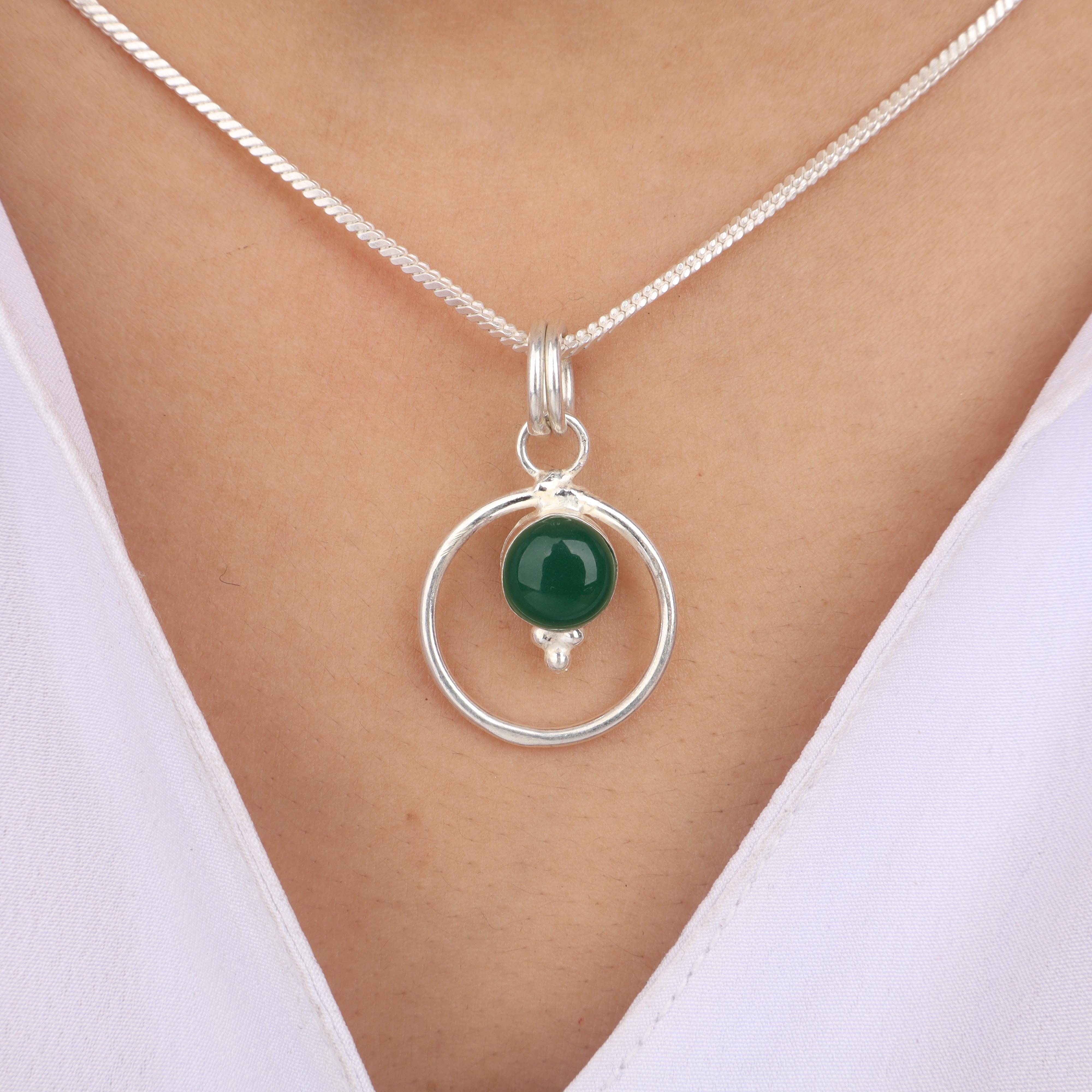 Green Onyx Cab Gemstone 925 Sterling Silver Jewelry Designer Pendant 1.2  For Her PP-68-23