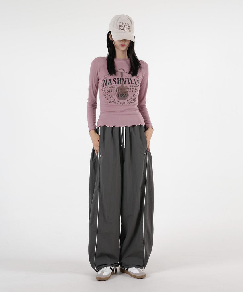 UMM Women'S Parachute Snap Button String Wide Track Pants 3 Colors