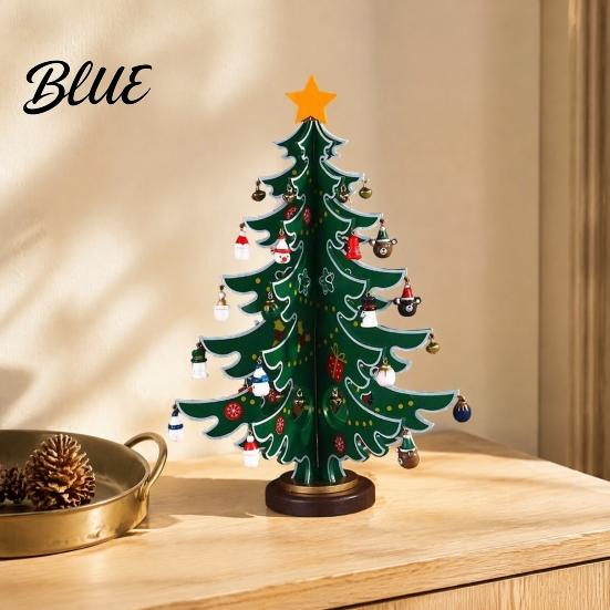 Mini Xmas Tabletop Decor with Lights Wooden Christmas Tree Advent Calendar 2026 24-Day Interactive Gift for Kids Ornaments Countdown Holiday