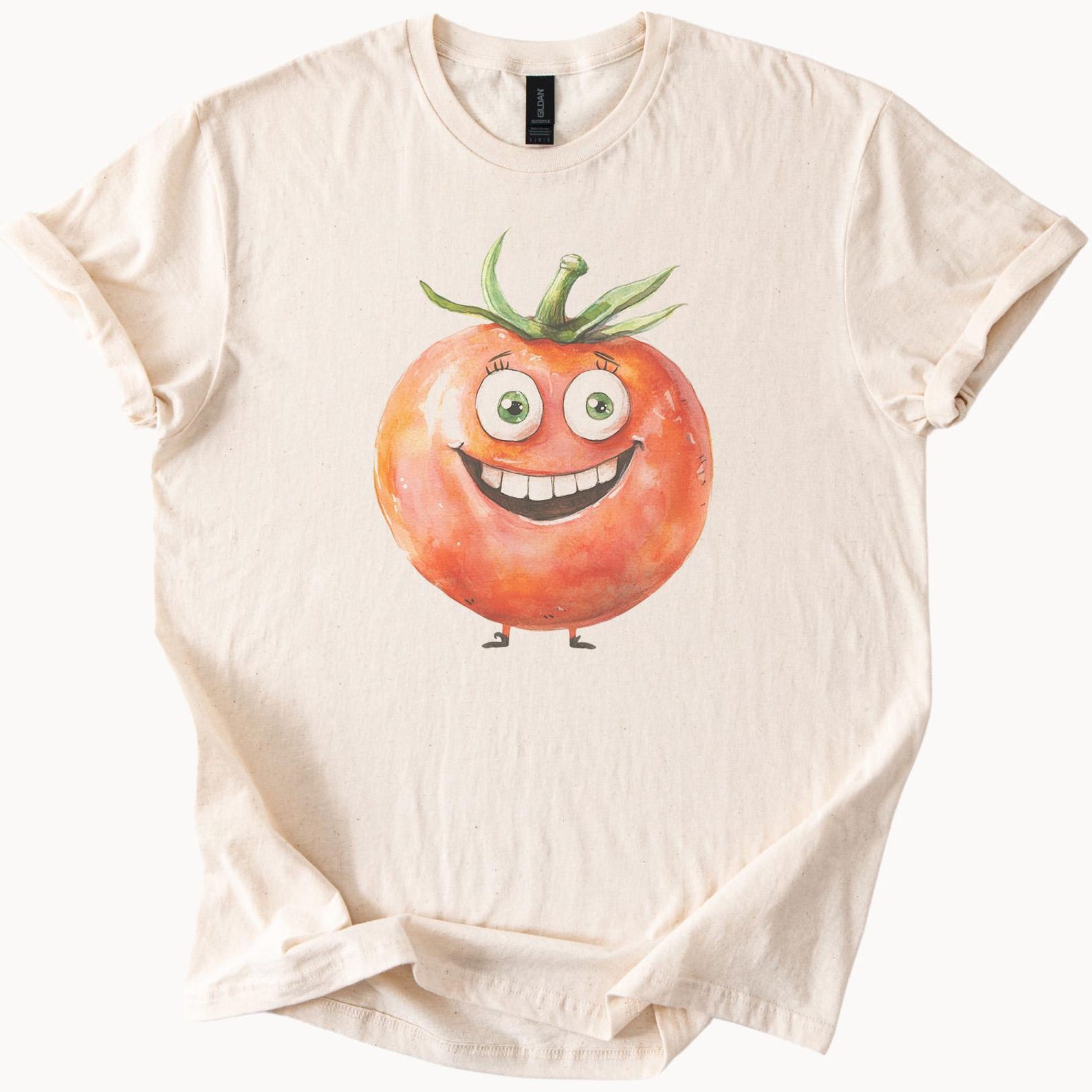 Happy Tomato Face Graphic Tee Cute Smiling Tomato Shirt Funny Fruit Cartoon T Shirt Watercolor Tomato Art Summer Gift Top 120