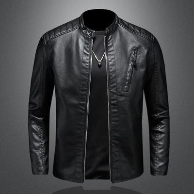 2024 Slim-Fit Plus Size Men's Stand Collar Leather Jacket - Trendy Autumn Motorcycle Coat