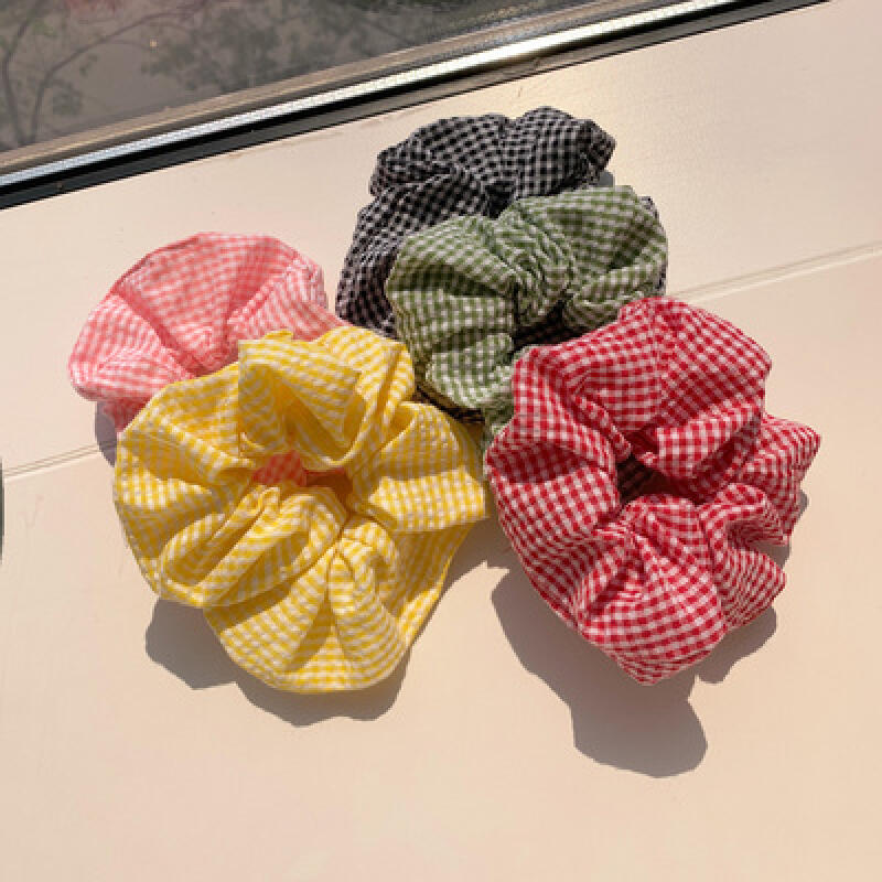 Хлопковая резинка-скранч в клетку pink