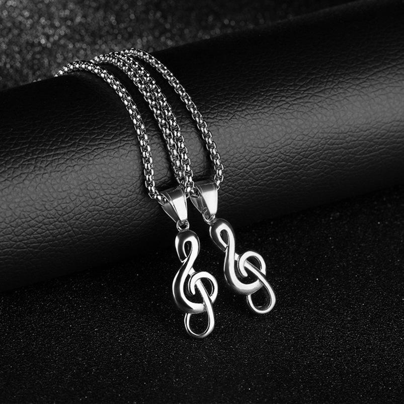 Fashion Titanium Steel Music Symbol Couple Necklace, Simple Creative Pop Music Note Pendant, Men'S Necklace