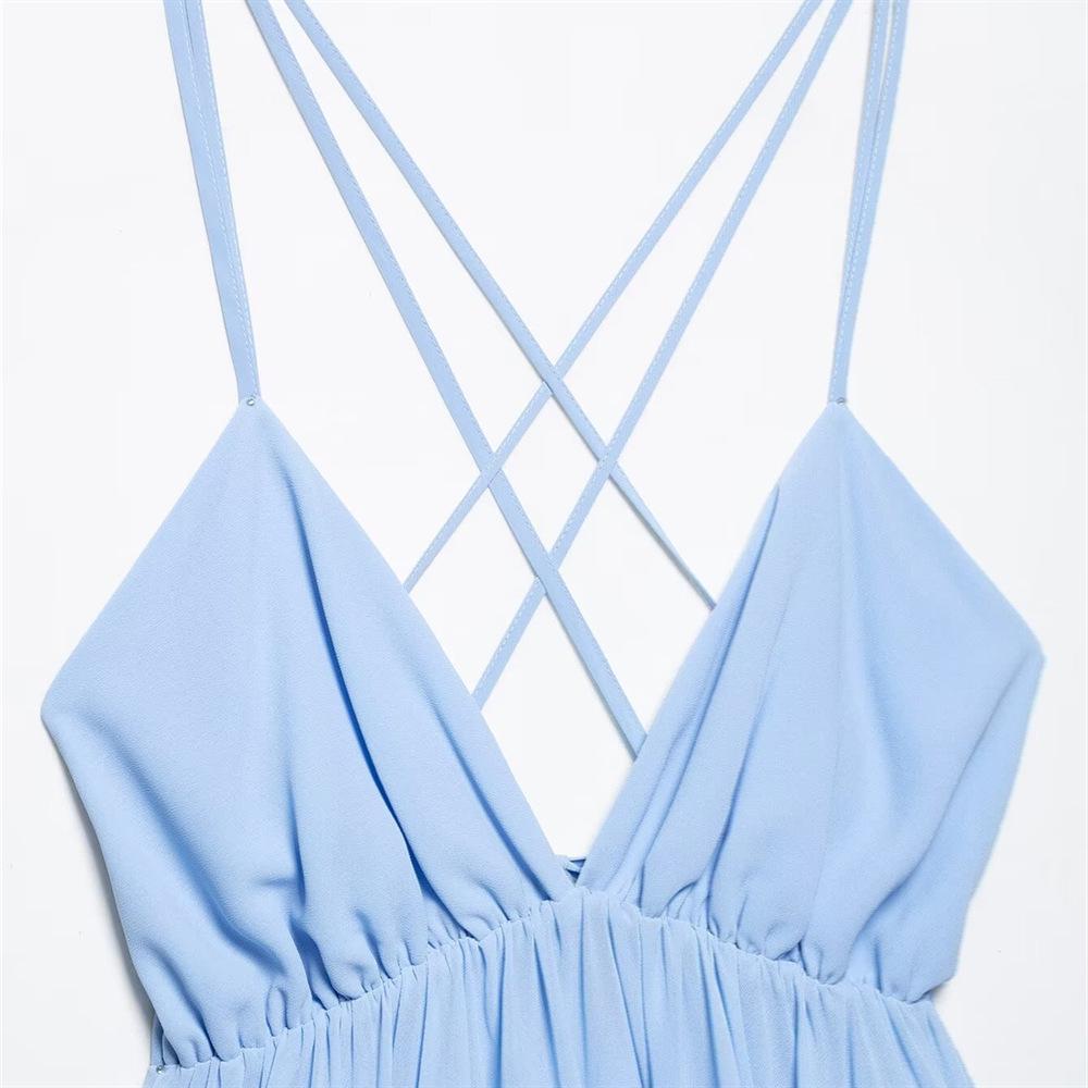 2025 Spring/Summer Women's Sweet Backless V-Neck Spaghetti Strap Swing Dress