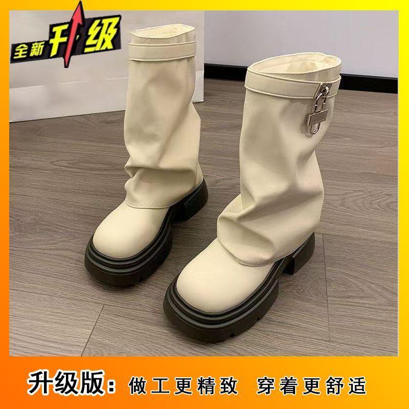 Retro skirt Martin boots women's versatile casual British style thick-soled piled boots women's 2025 autumn and winter new models