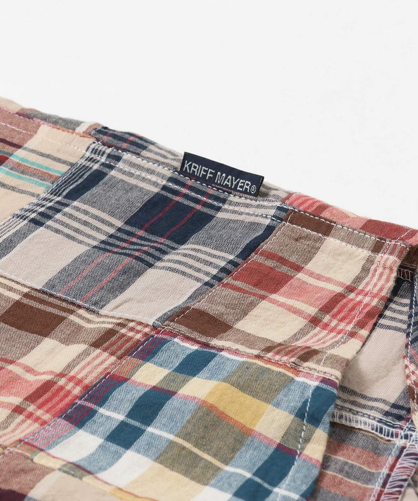 Patchwork Relaxed Short Sleeve Check Beige [CLIFFEMAYER] Shirt, Men's, Large,