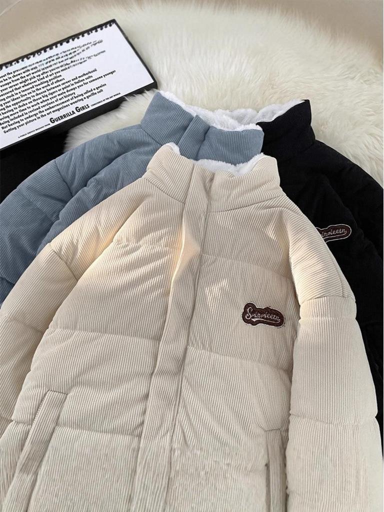 Herfst omkeerbare corduroy jas met opstaande kraag - Trendy Japanse stijl, losse pasvorm, warme pluche voering, casual bovenkleding.