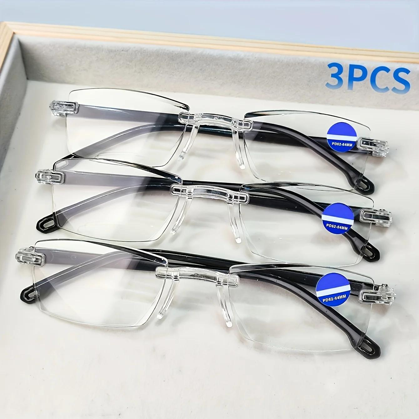 

3pcs Rimless Reading Glasses for Men and Women - Blue Light Blocking, High-Definition, Rectangular Frame 1