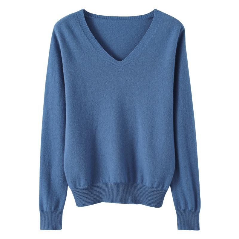 2025 Autumn Winter V-neck Knitted Pullover Women Sweater New Solid Color Fashion Elegant Casual Bottoming Shirt Thin Solid Color Simple Clothing