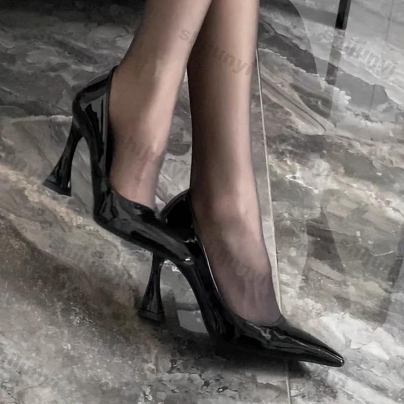 Pantofi eleganți de damă, roșu vin, cu toc gros, slip-on, cu gură adâncă, pantofi sexy cu vârf ascuțit, versatili pentru petrecere sau banchet