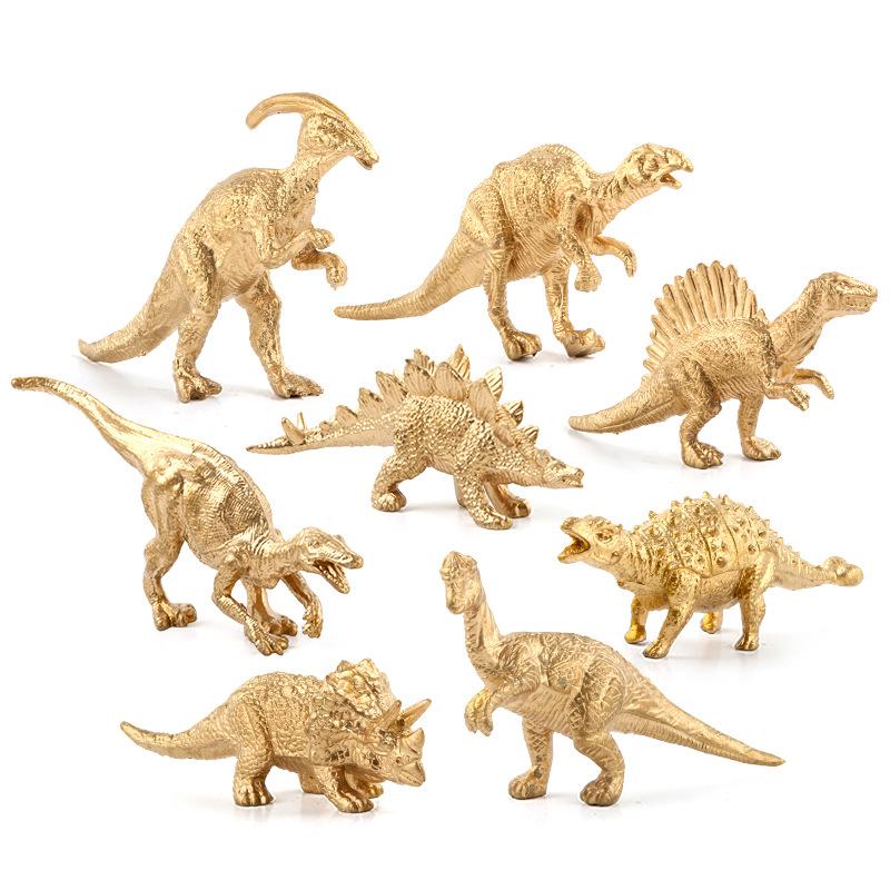 Simulation Animal Model Golden Dinosaur, Solid Hollow 14-Piece Set Gold Version Easter Christmas Toy