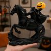 Vintage Tabletop Statue Headless Horseman with Pumpkin, Horror Knight Holding Pumpkin Gothic Home Decoration Ornament, Halloween Horse Sculpture Decor