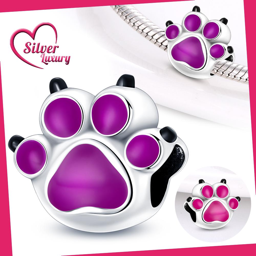 Charm Bead Charms Plata Purple Paw Print Bead Charms Compatible With Authentic Bracelets Charm Bead Charms for Women Jewellery Do It Yourself Making G