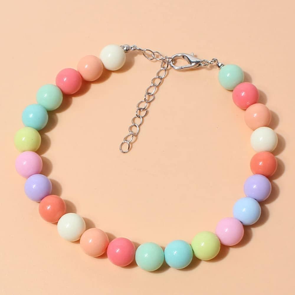 Pet Jewelry Candy Color Dog Pearl Collar Cute Teddy Necklace Jewelryc Chihuahua York Girl Clothing Dress Accessories(10+2.5 In)