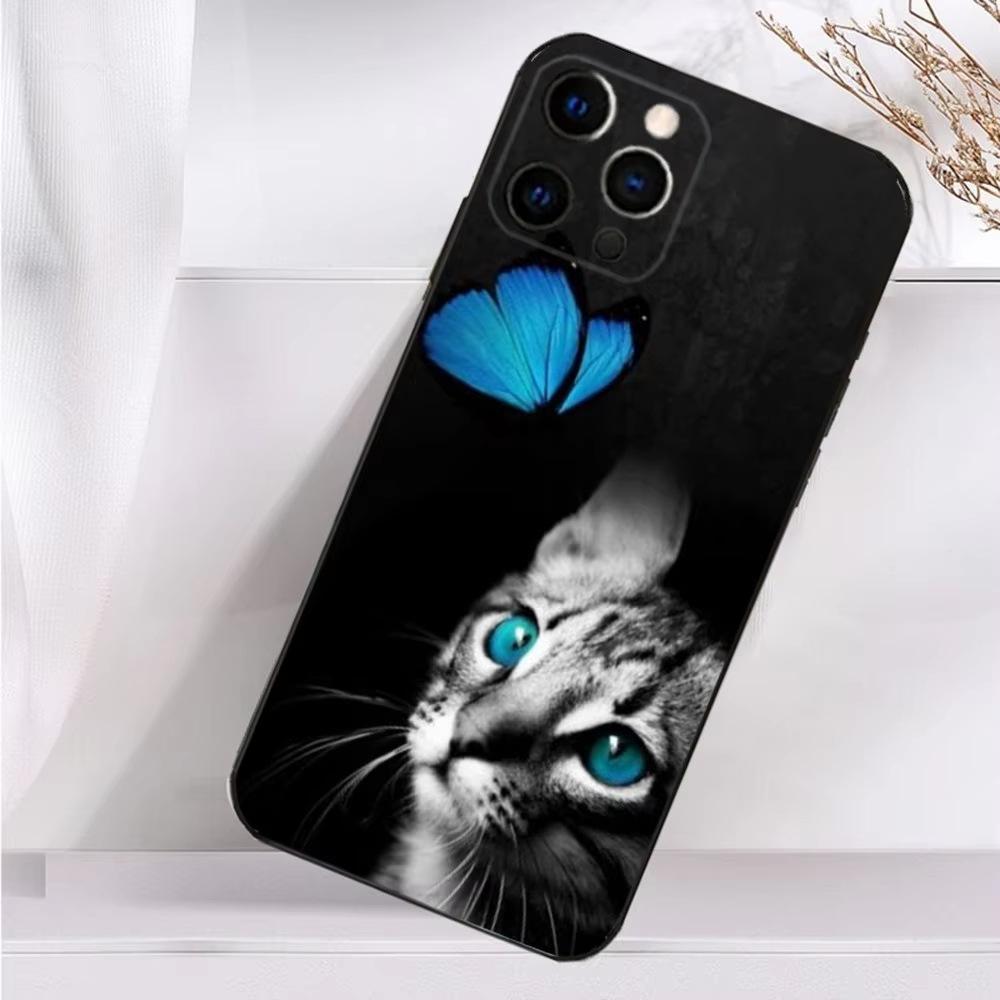 Yiduo Lotus is suitable 17 phone case, cat blue butterfly new anti-drop case for Apple 15/14 Pro Max