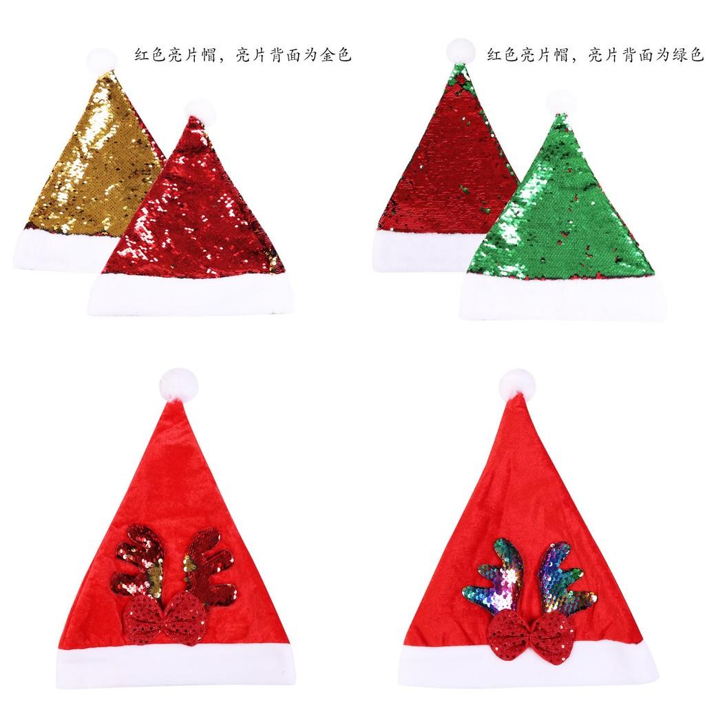 Red Eyecatching Doublesided Sequin Christmas Hat For Adults And Children With Antlers