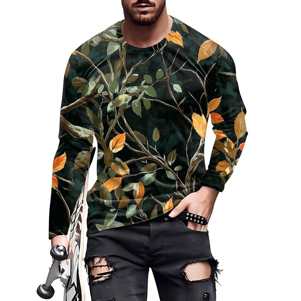 Men's T Shirt O-Neck Clothing Apparel Outdoor Long Sleeve Print Fashion Designer Vintage