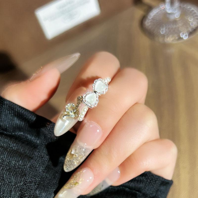 

2026 Korean Sweet Cat s Eye Pearl Bow Temperament Light Luxury Open Ring Female Tide Niche Minimalist High-end Ring Resizable