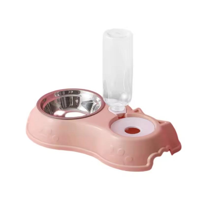 

2 in 1 Cat Bowl Water Dispenser Automatic Water Storage Bottle Pet Dog Cat Food Bowl Container With Waterer Pet Waterer Feeder рожевий