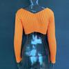 Knitted Ribbed Women T ShirtAutumn Spring Solid Long Sleeve Slim Crop Tops Sexy Low Cut Lace Up Night Club Party Outwear