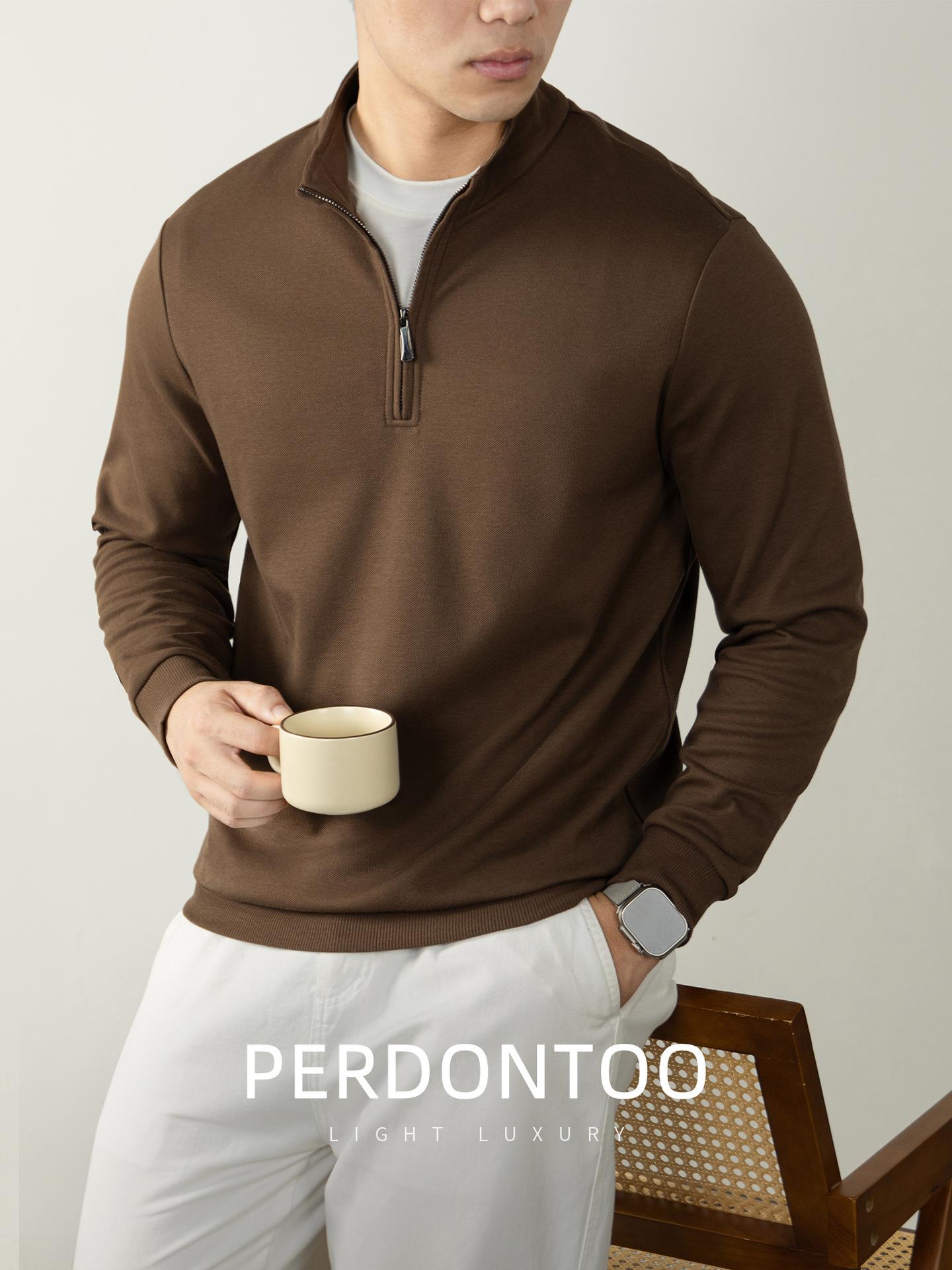 

Men s Long-sleeved Base Layer Shirt, Half-zip Stand-up Collar Sweatshirt M кофейный