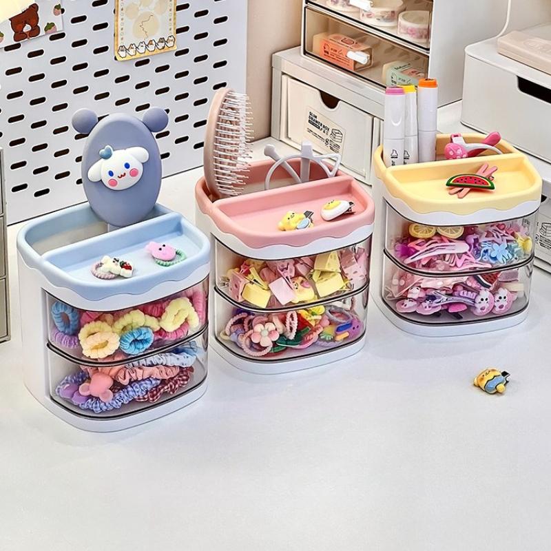 2 Layers Cute Children's Hair Accessories Storage Box Jewelry Organizer Plastic Transparent Hair Ring Display for Dressing Table