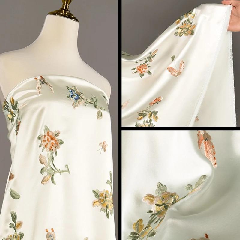 Embroidery Acetic Acid Silk Fabric Jacquard Cheongsam Dress Clothing Designer Wholesale Cloth Diy Sewina By Half Meters Material