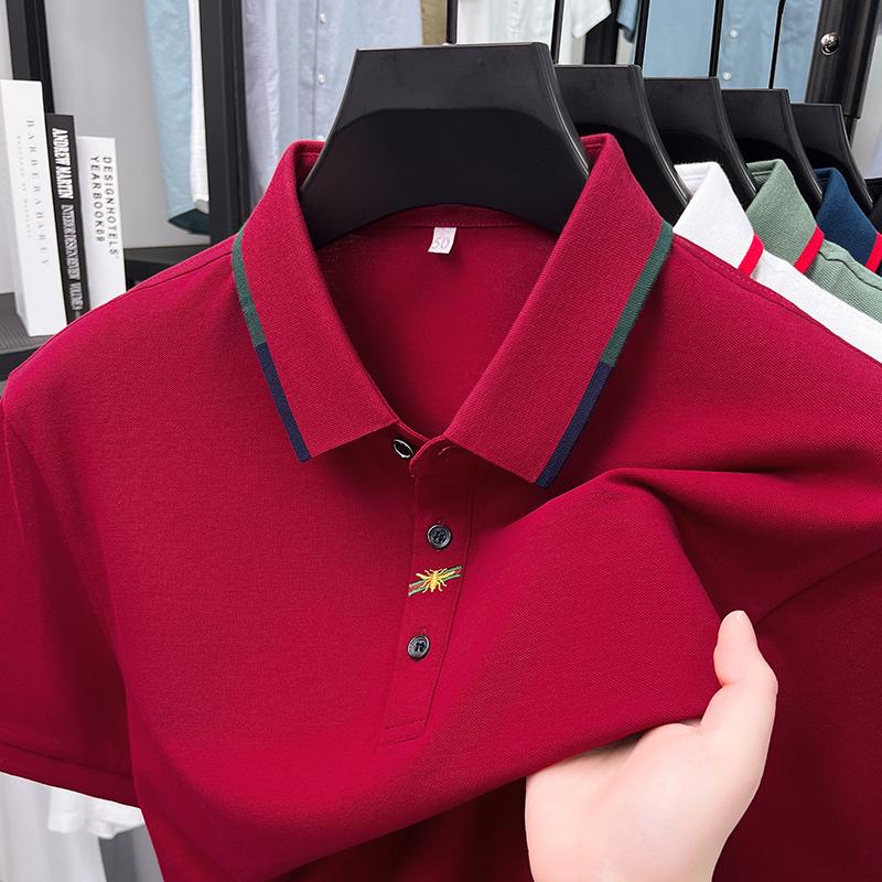 

Luxury High End Men s Polo Shirt Lapel T-Shirt Summer New Exquisite Embroidery Short Sleeve Fashion Business Menswear Top XL червоний